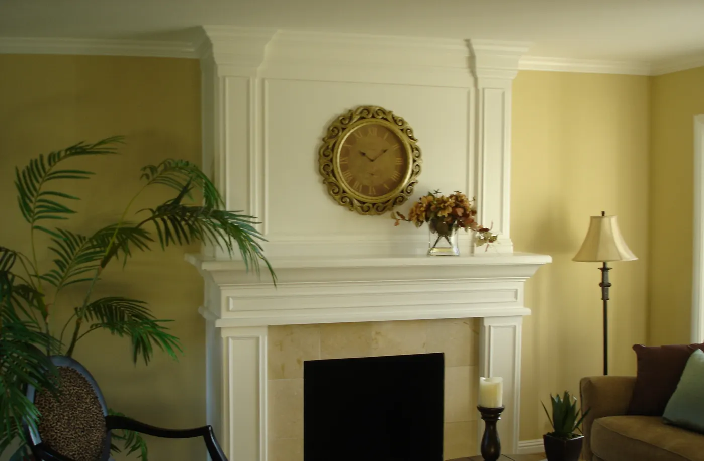 Classic white fireplace mantel and overmantel